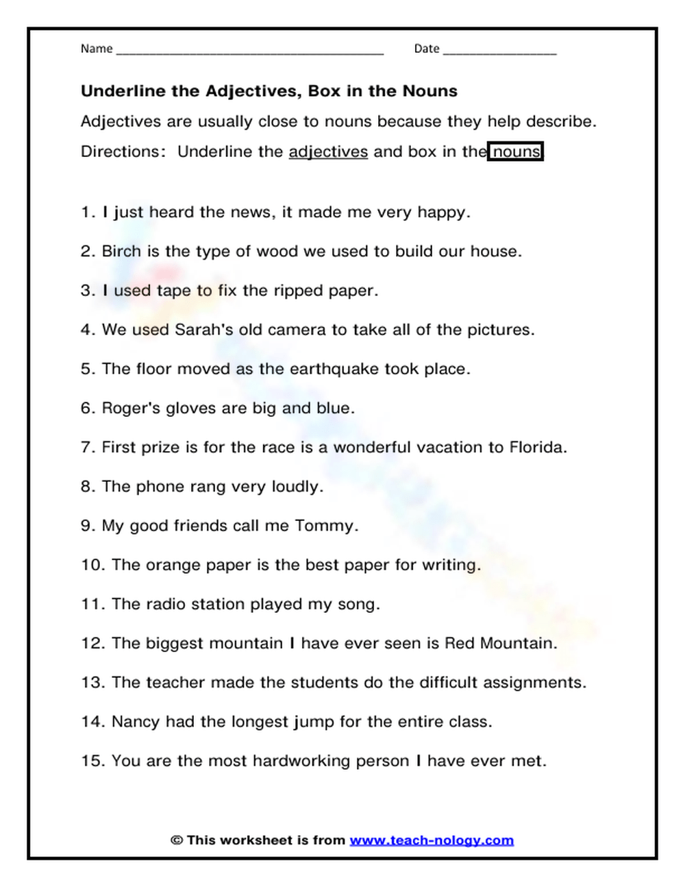 Printable 5th Grade Adjectives Worksheets Using Adjectives 5 Worksheet Worksheets Library
