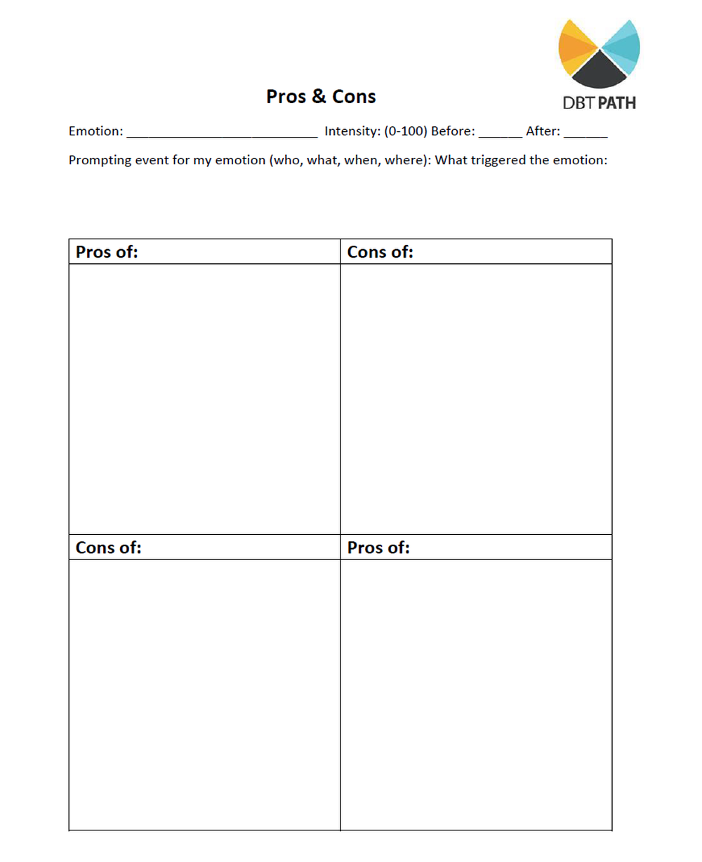 Printable 6th Grade Dbt Pros And Cons Worksheets Download Printable 6th Grade Dbt Pros And Cons Worksheets Download