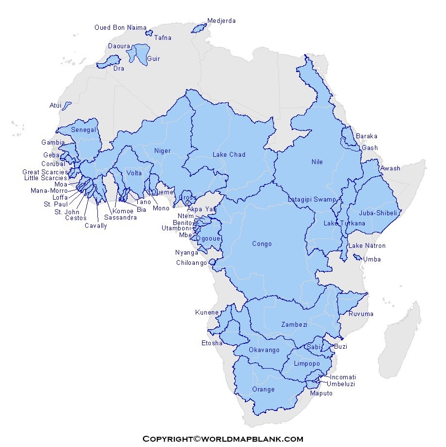 Printable Africa Rivers Map Map Of Africa Rivers World Map Blank