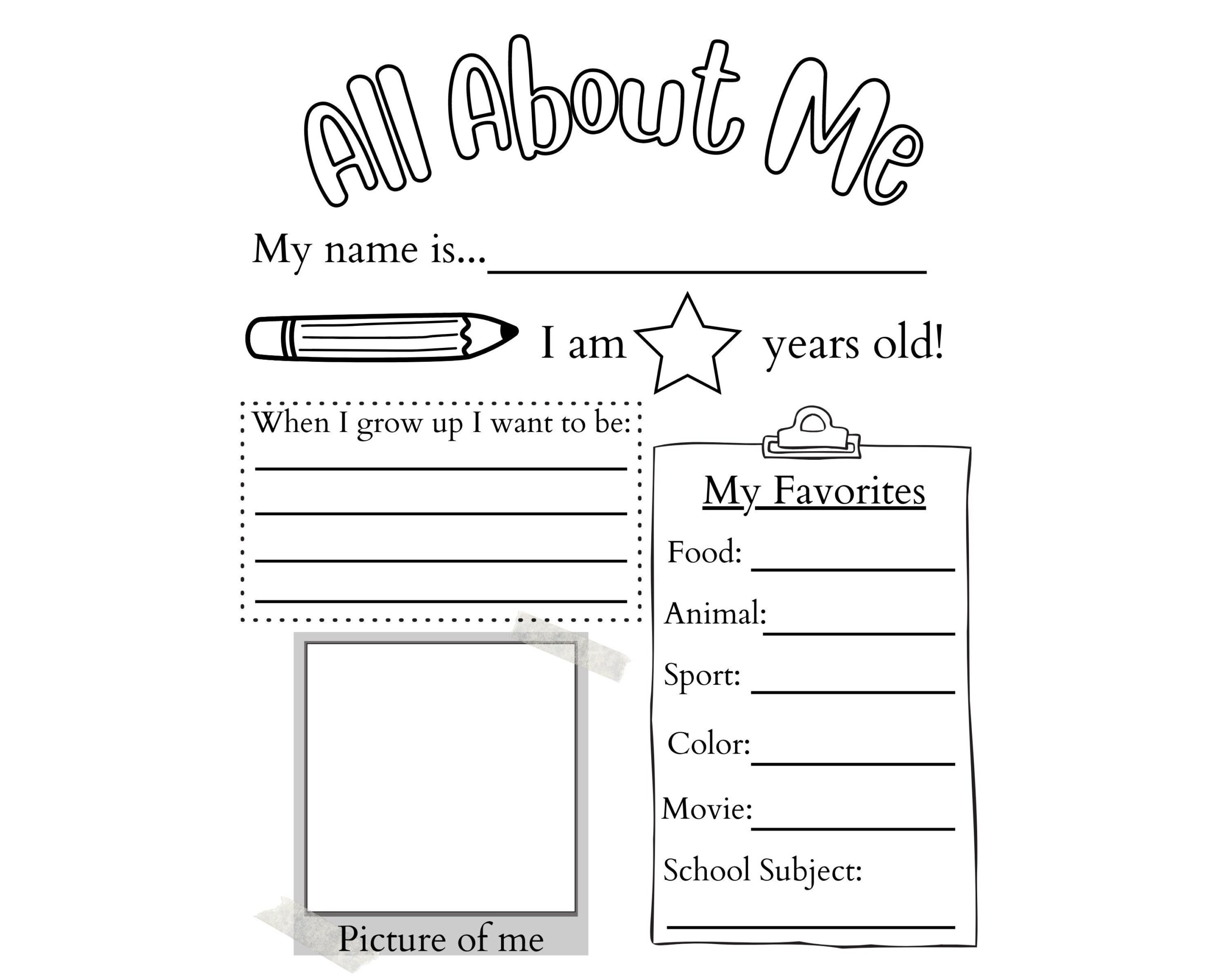 All About Me Printable Preschool Worksheet Free PDF MindyMakes