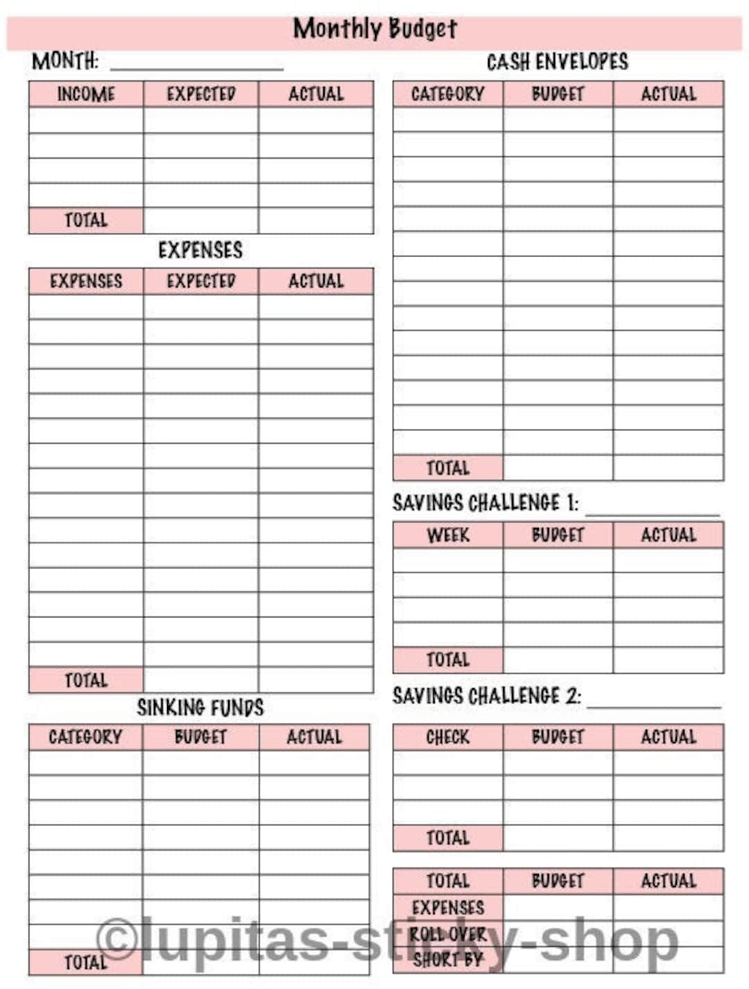 Printable Budget Sheet Sinking Funds Cash Envelopes Savings Challenge Etsy