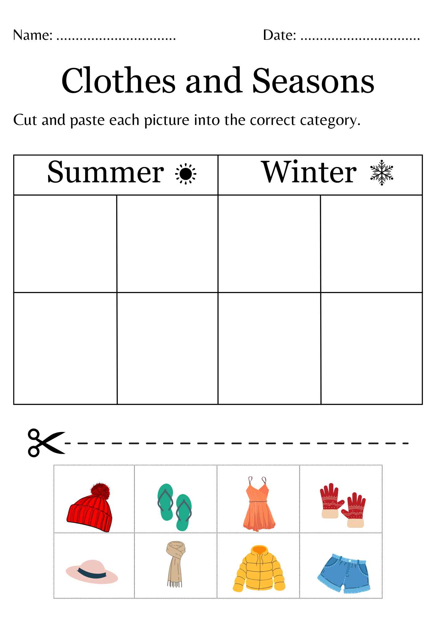 Printable Clothes For Different Seasons Worksheet Weather And Clothes Activity Made By Teachers Seasons Type 2 Worksheets For Preschool And Kindergarten 2 To 6 Years Kids