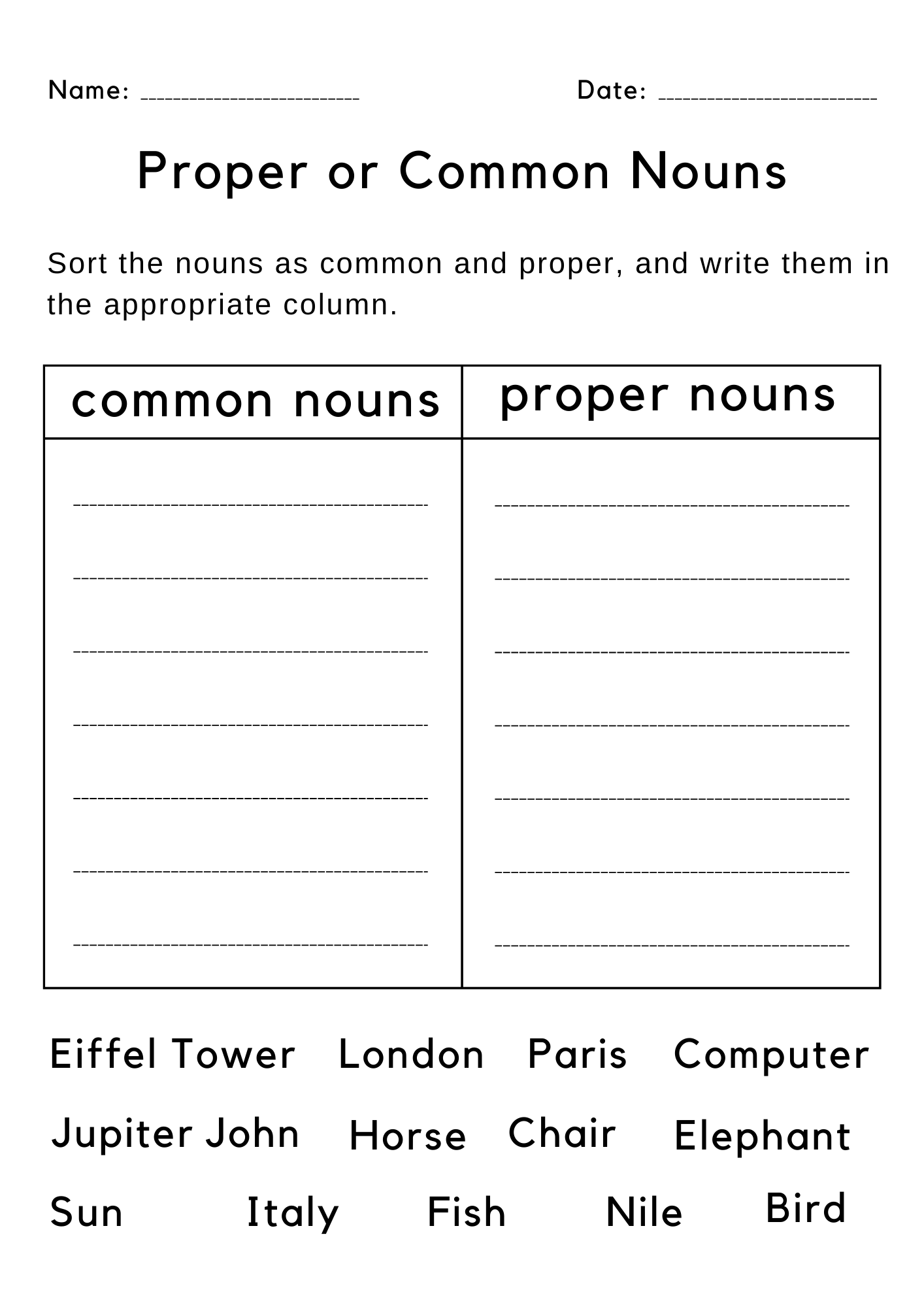 Printable Common Noun And Proper Nouns Worksheet For Grade 1 Made By Teachers