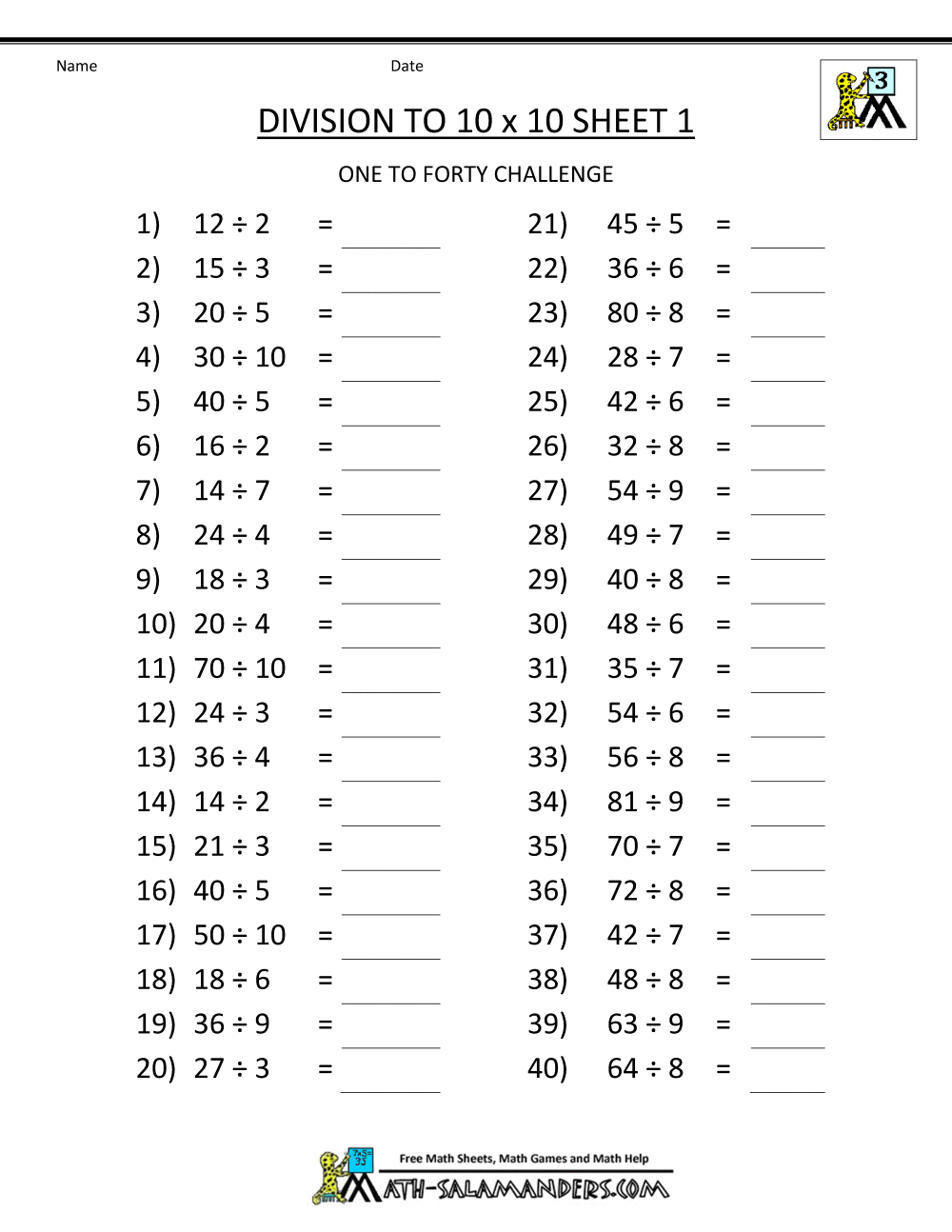 Printable Division Worksheets 3rd 4th Grade Division Worksheets For Division Facts 1 12 Paper Trail Design