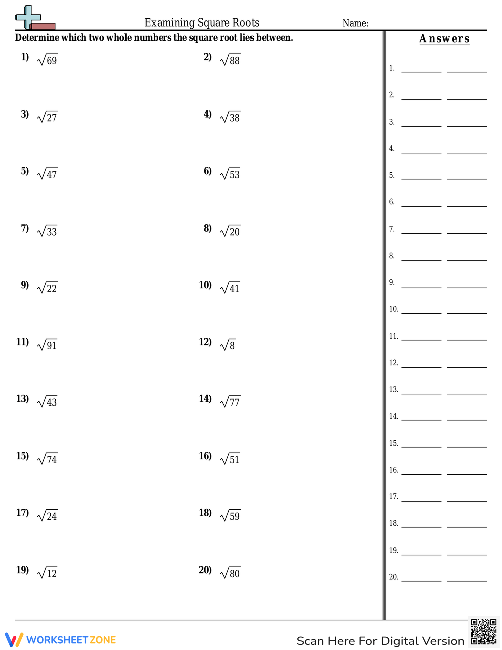 Printable Estimating Square Roots Worksheets Download Printable Estimating Square Roots Worksheets Download