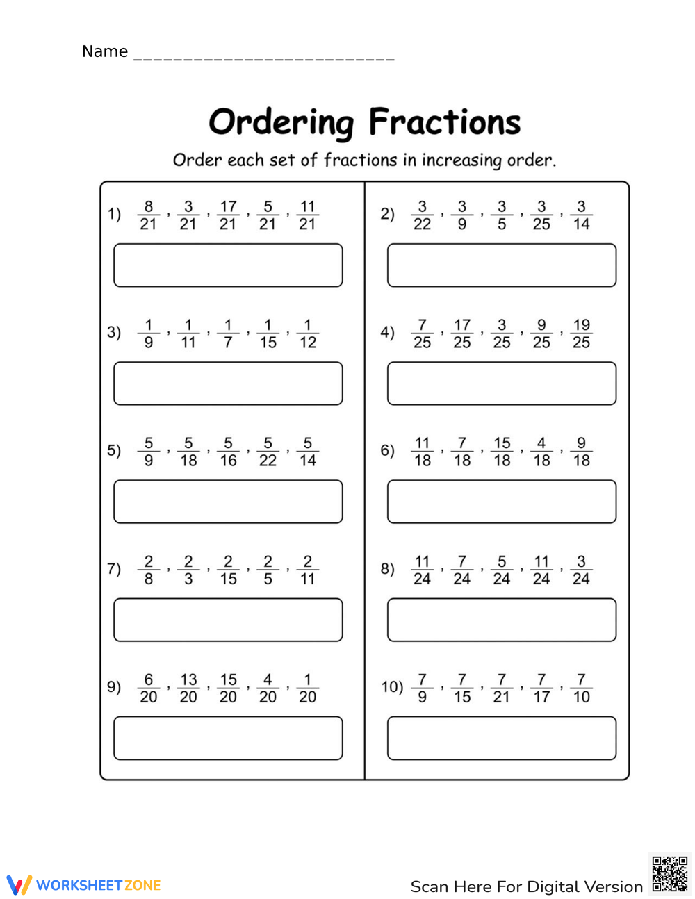 Printable Fractions Ordering Worksheets Download Printable Fractions Ordering Worksheets Download
