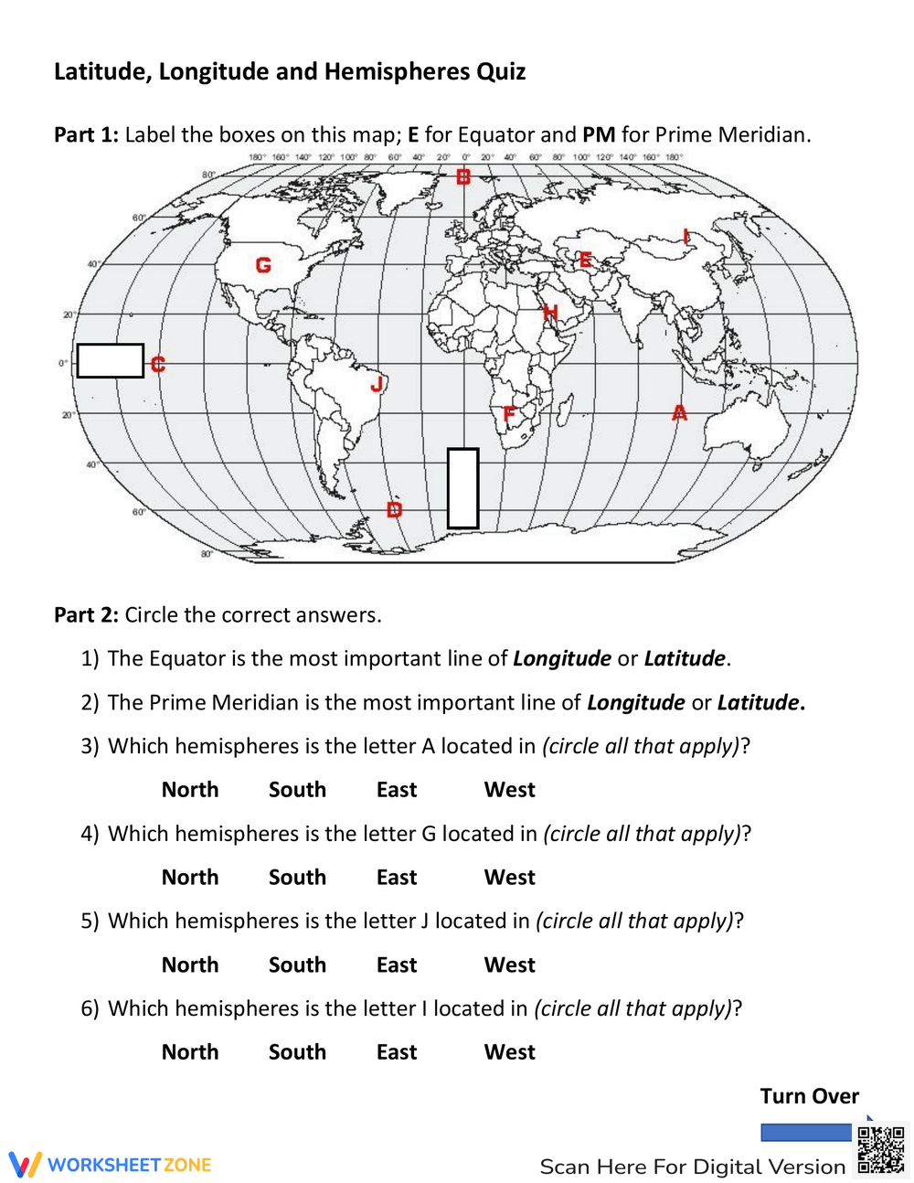 Printable Latitude And Longitude Worksheets