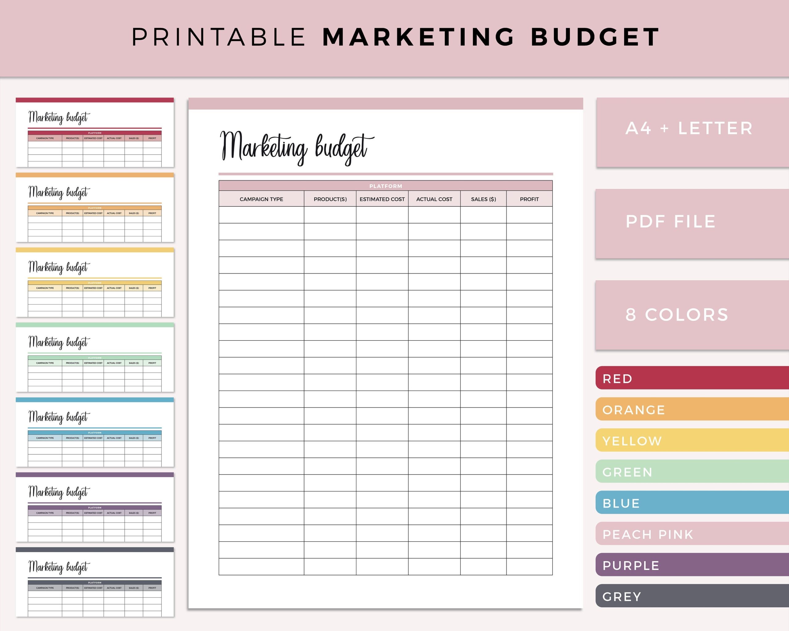 Printable Marketing Budget Sheet Ad Budgets Simple Marketing Cost Calculator Online Reseller Budget Sheet A4 And Letter Etsy
