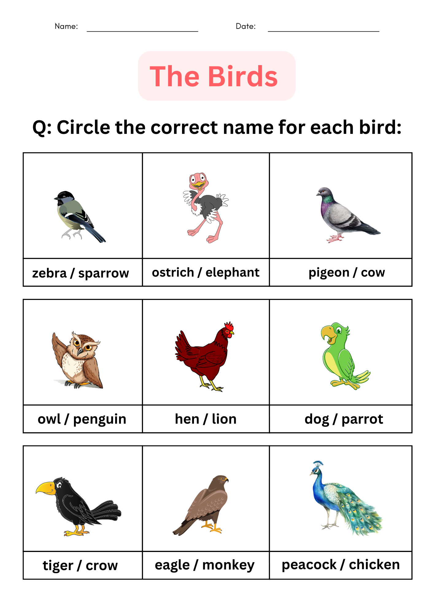 Printable Birds Left Or Right Spatial Thinking Worksheet For Kids
