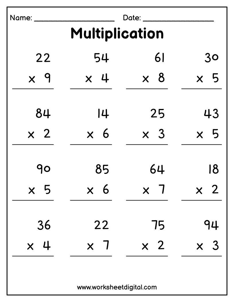Printable Multiplication Worksheets 2 Digit X 1 Digit PDF Etsy Multiplication Worksheets For 3rd Grade