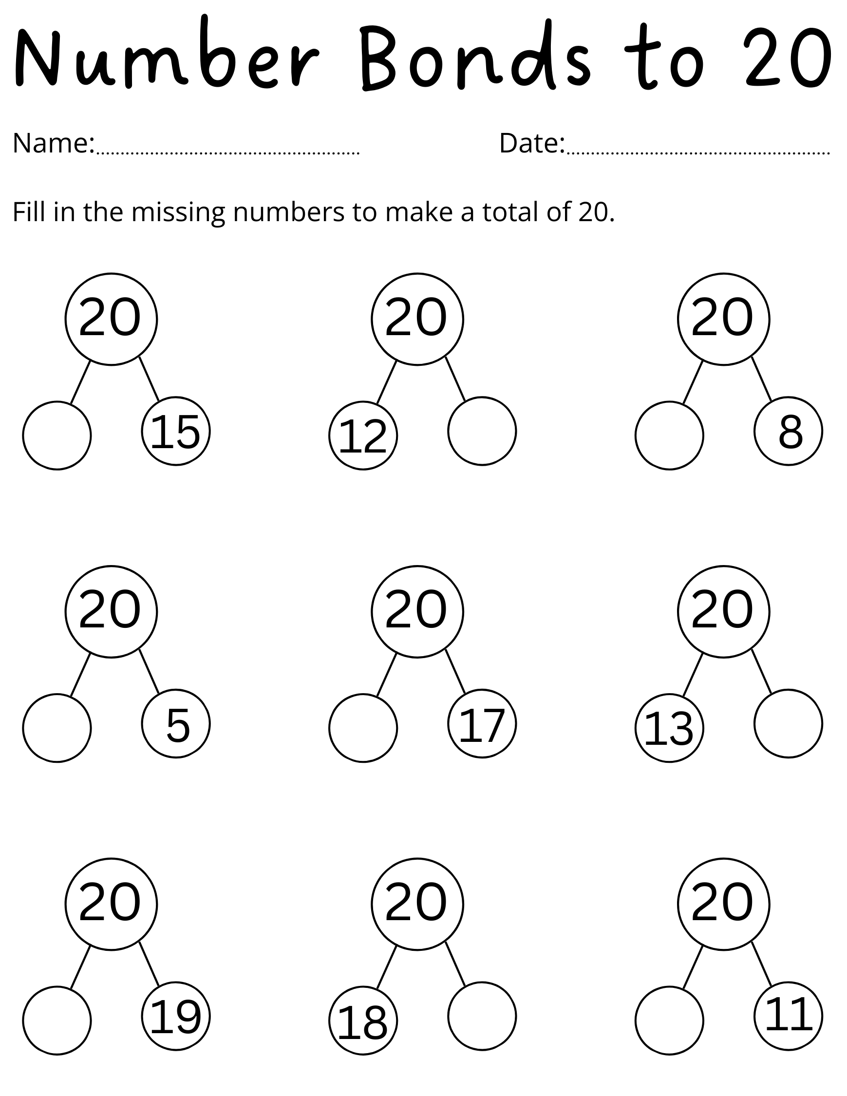 Printable Number Bonds To 20 Practical Activities Number Bonds To 20 Worksheet Made By Teachers