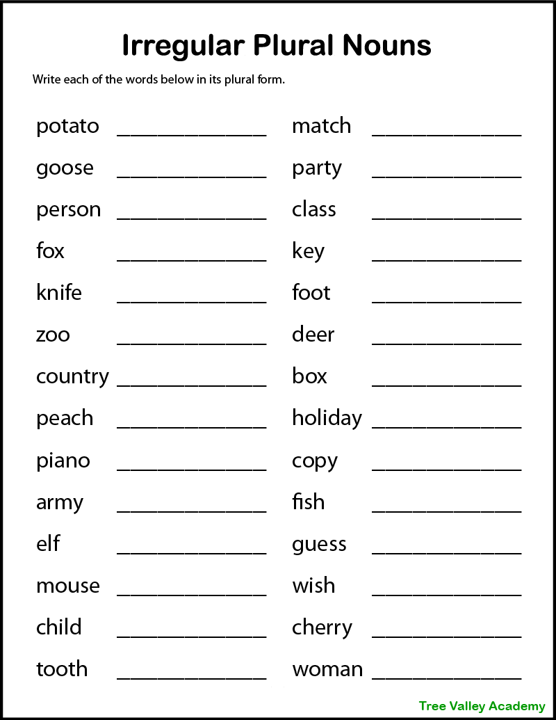 Irregular Plural Noun Worksheets Games4esl