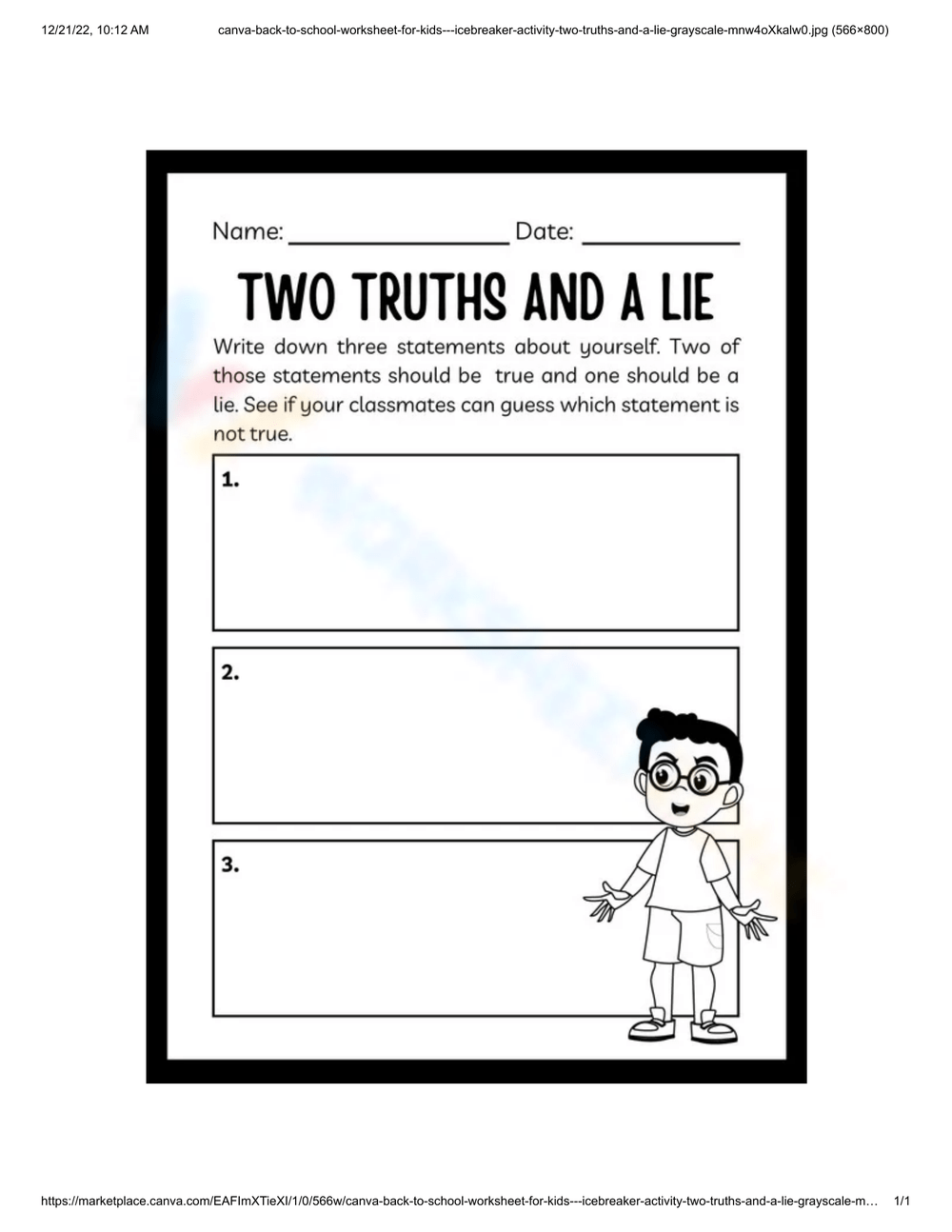 Printable Two Truths And A Lie Worksheets