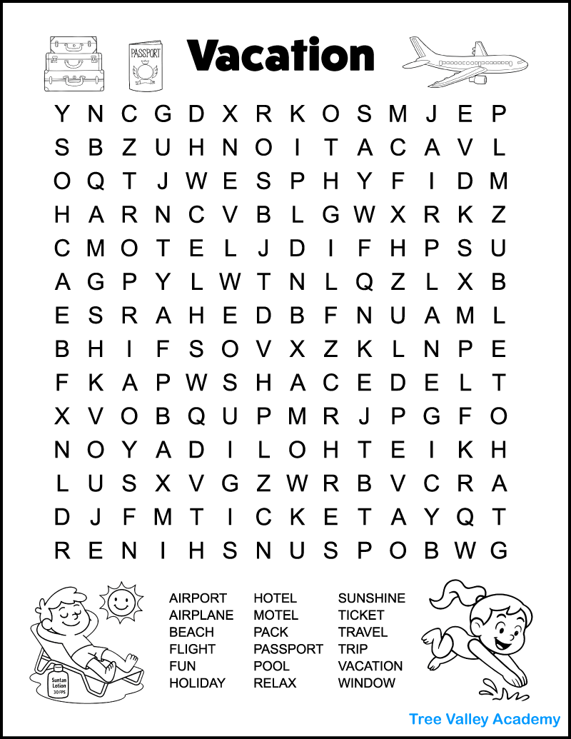 Printable Vacation Word Search For Kids Tree Valley Academy Restored Gospel Hidden Words Beeloo Printable Crafts And Activities For Kids