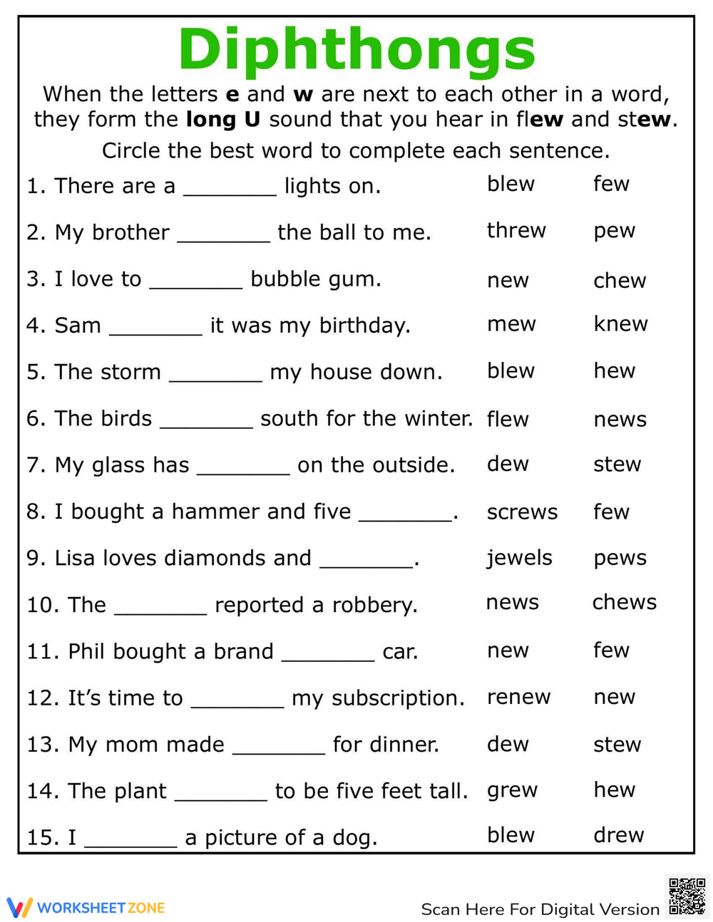 Printable Vowel Digraphs Worksheets