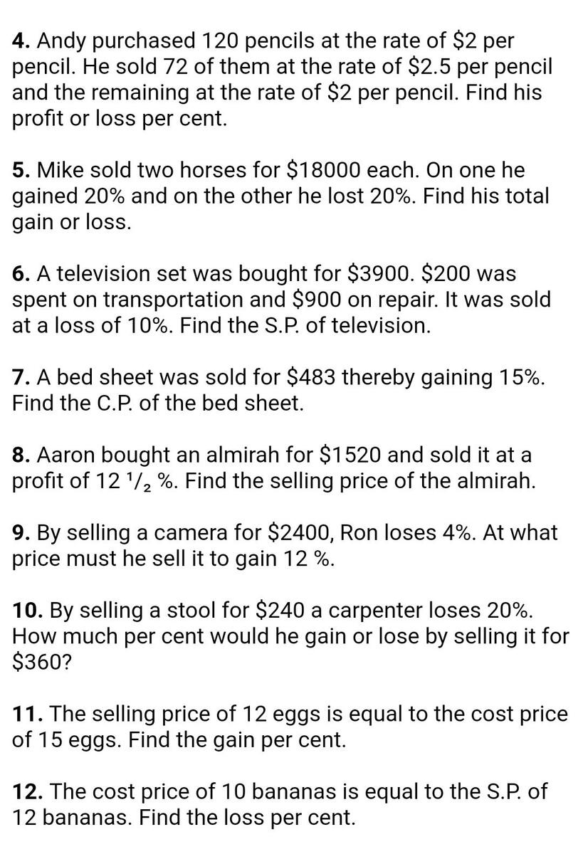 Profit Loss All Subjects Assignment Teachmint Worksheets Library