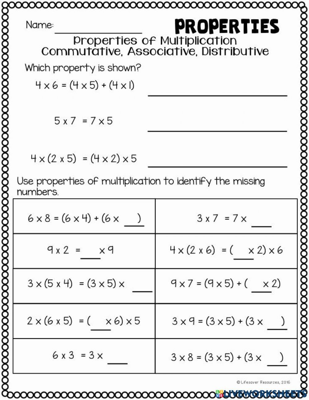 Properties Of Multiplication Worksheet For Grade 3 Properties Of Worksheets Library