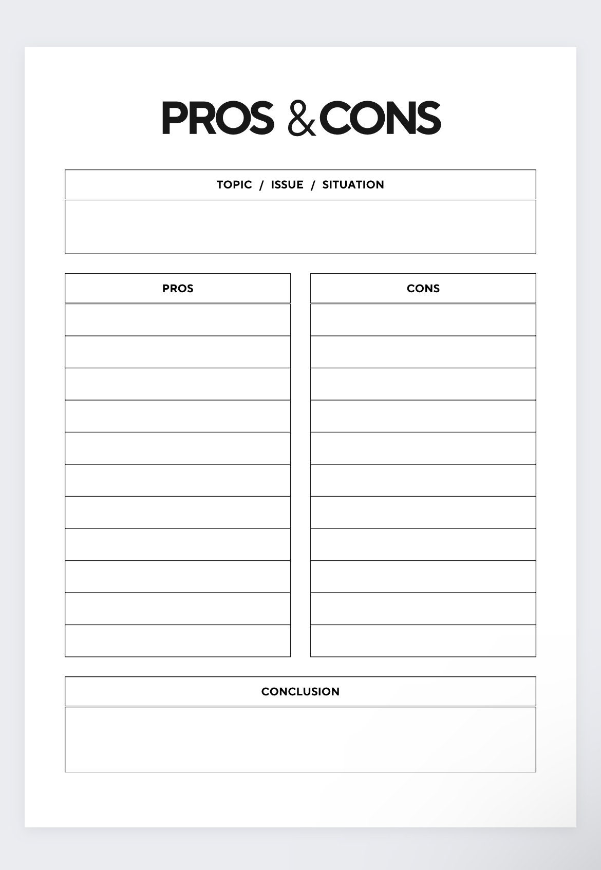 Pros And Cons List Decision Making Worksheet Choice Comparison Sheet Evaluate Options Planner Decision Log Problem Solving Organizer Etsy Denmark
