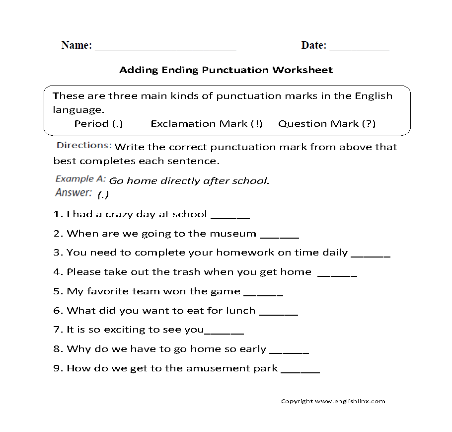 Punctuation Worksheets Free Printable Practice For Grades K 12 Punctuation Worksheets Fix The Sentences Grammar Practice 5th Grade Worksheets Library