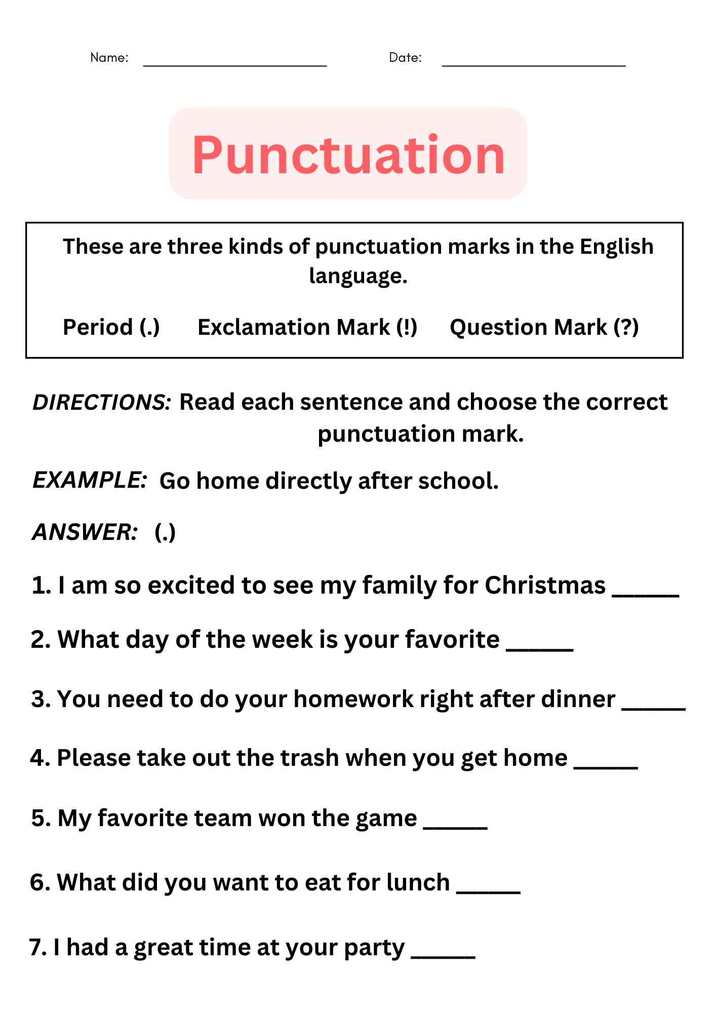 Punctuation Worksheets With Answers For Grade 1 Made By Teachers Printable Punctuation Practice Worksheets For Kids PDF Etsy