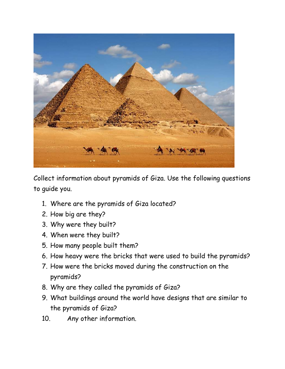 Pyramids Of Giza Facts Questions Worksheet Pyramids Of Giza Facts Questions Worksheet
