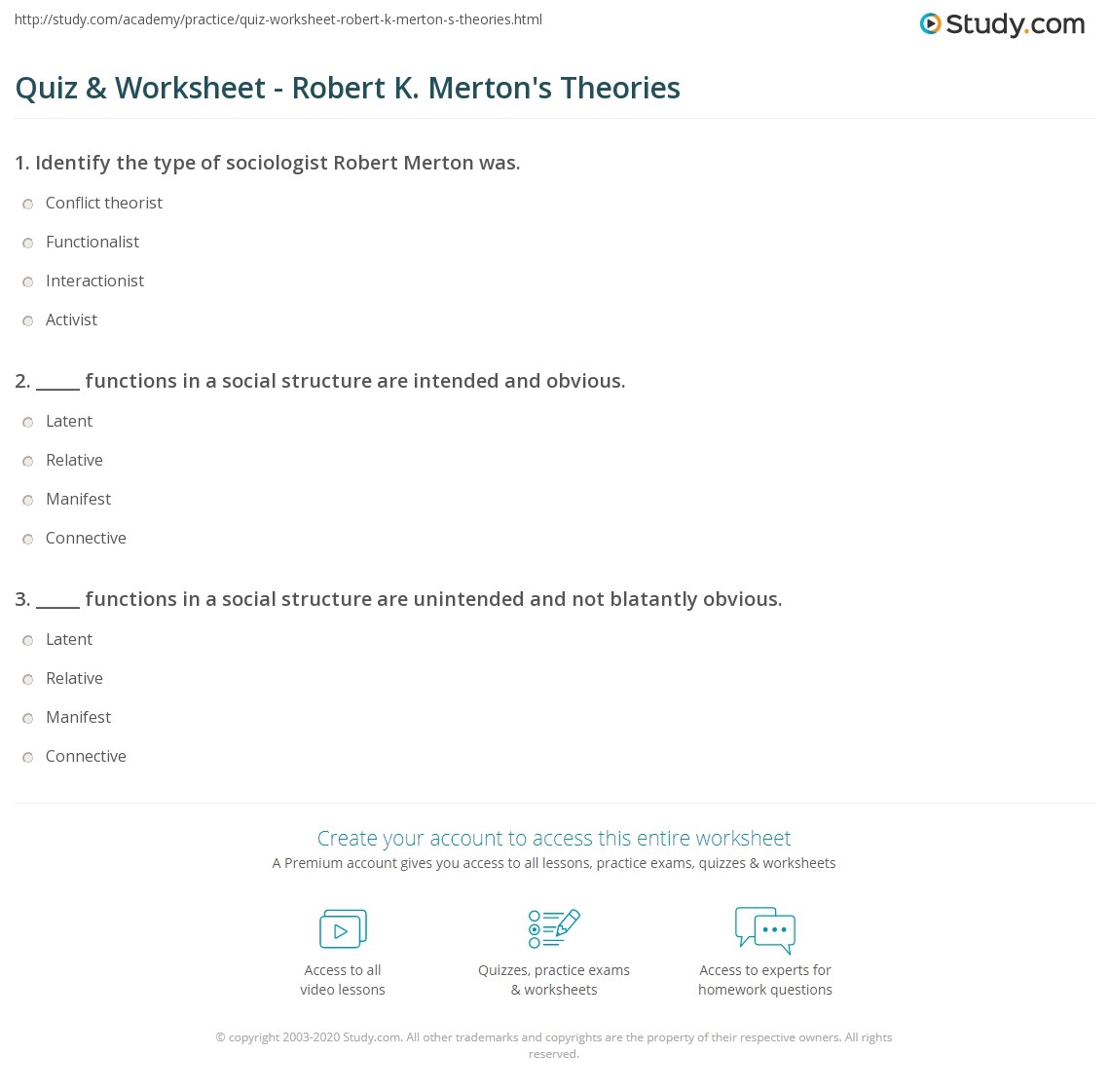 Quiz Worksheet Robert K Merton S Theories Study