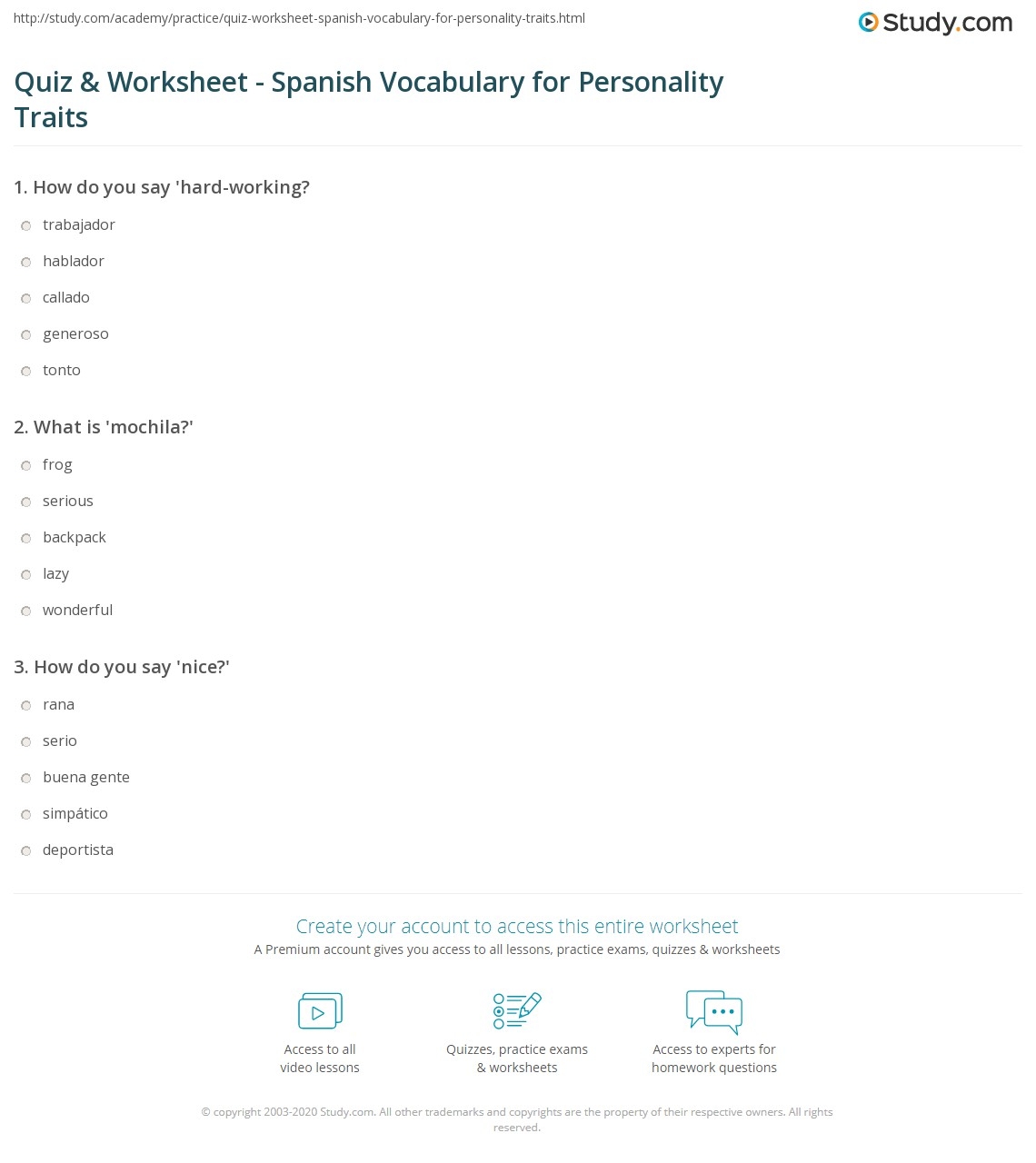 Quiz Worksheet Spanish Vocabulary For Personality Traits Study Spanish Self Esteem Worksheet Mis Fortalezas My Strengths Worksheet