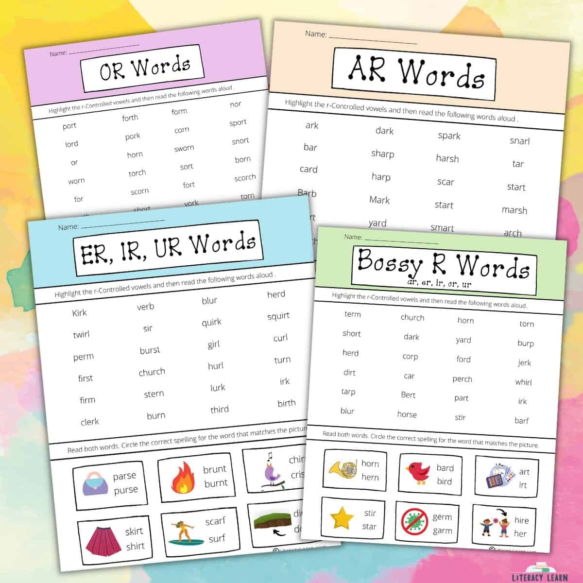 R Controlled Vowels Worksheets Bossy R Free PDF Printables Teach Prints