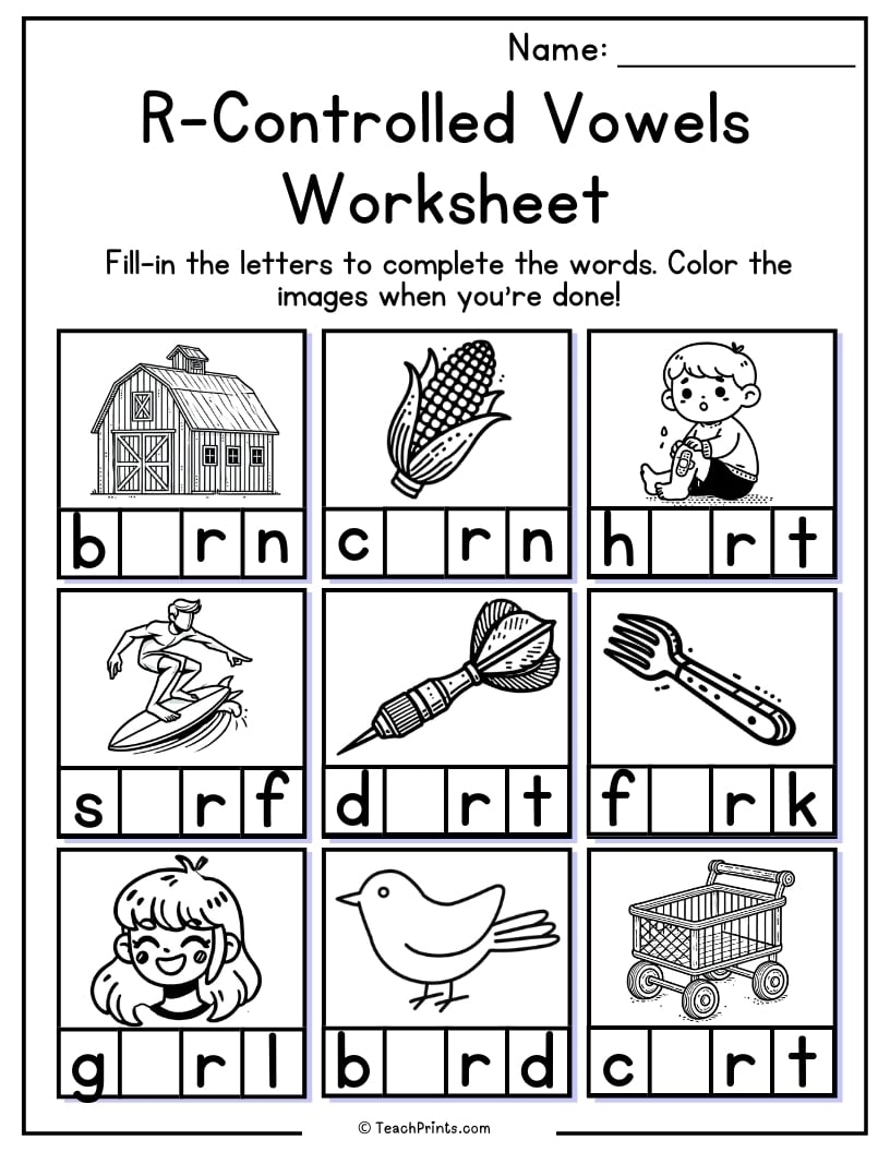 R Controlled Vowels Worksheets Bossy R Free PDF Printables Teach Prints