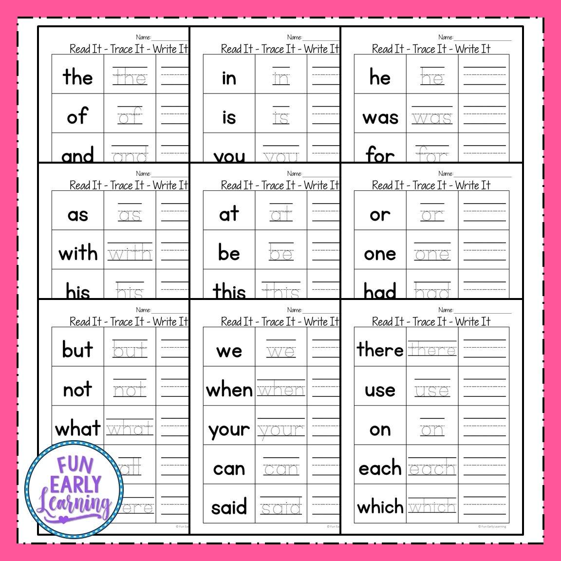 Fry Sight Words Read Trace Write Worksheet Activities 1 100 SET 4 Made By Teachers