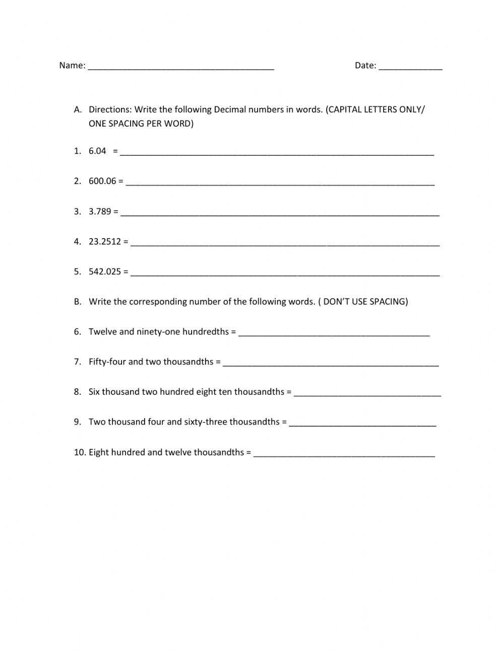 Reading And Writing Decimals Worksheet Worksheets Library Reading And Writing Decimals Worksheet Worksheets Library
