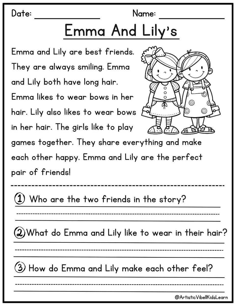 Reading Comprehension Printable Kindergarten First Grade Worksheets Instant Download Fluency Worksheet English Learing Set 2 Etsy Denmark