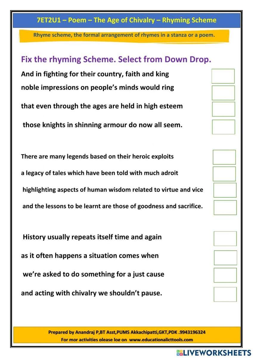 Rhyming Scheme Interactive Worksheet Worksheets Library