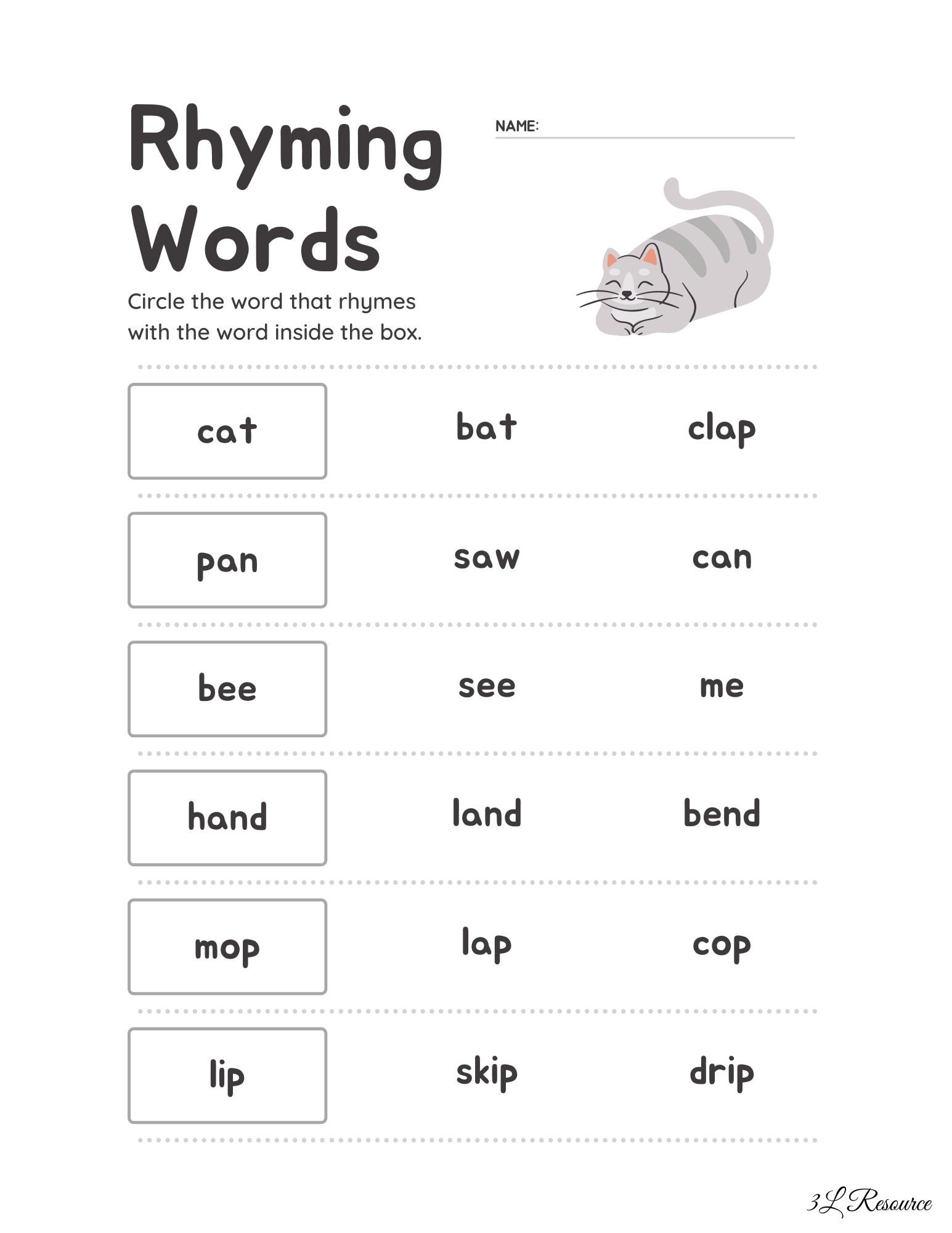 Free Printable Cut And Paste Rhyming Words Worksheet