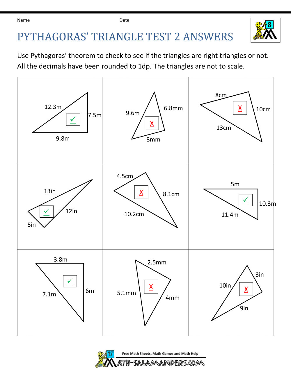 Right Angles And The Pythagorean Theorem Perkins School For The Worksheets Library