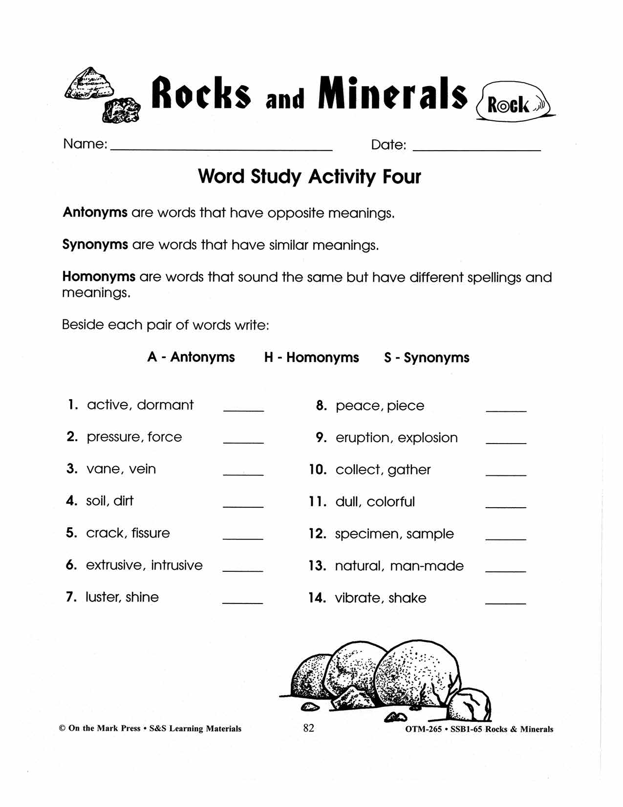 Rocks Minerals 7 Word Study Activities Grades 4 6 Worksheets Library