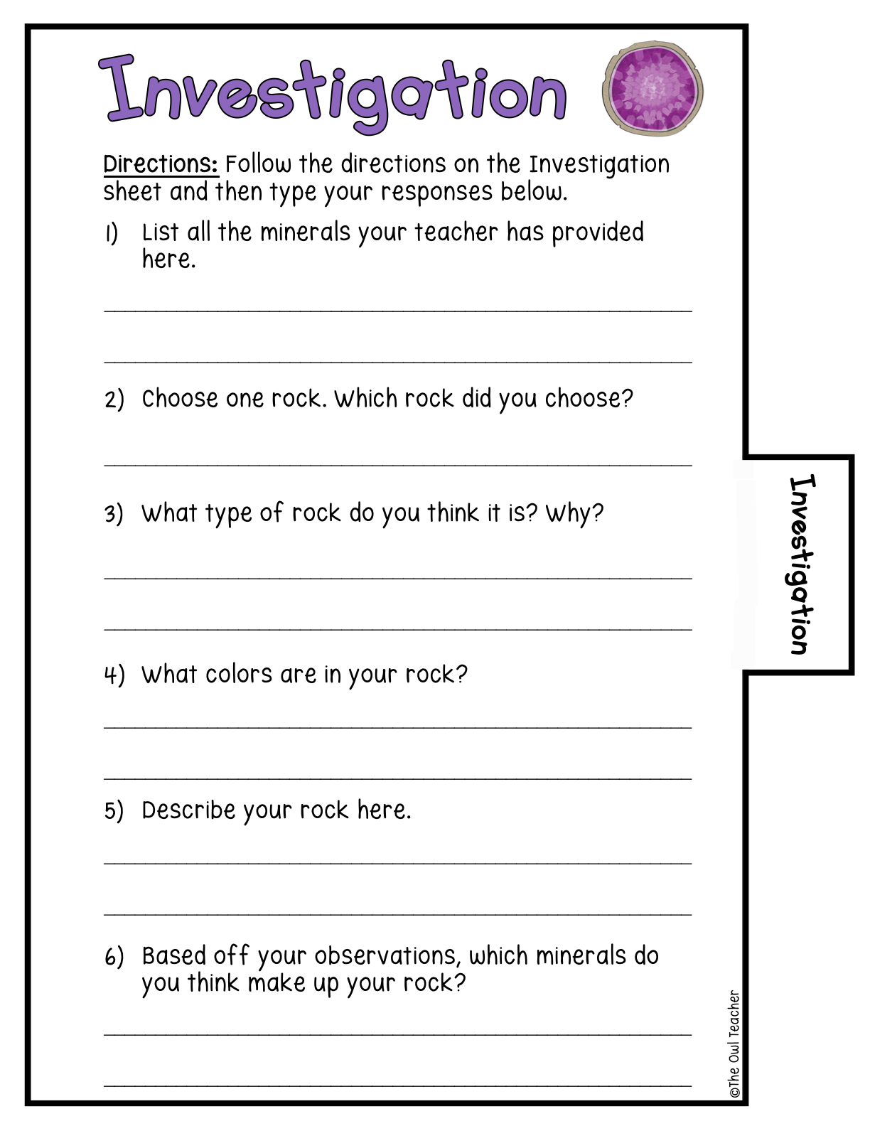 Rocks Minerals Investigation Booklet Printable Digital The Owl Teacher
