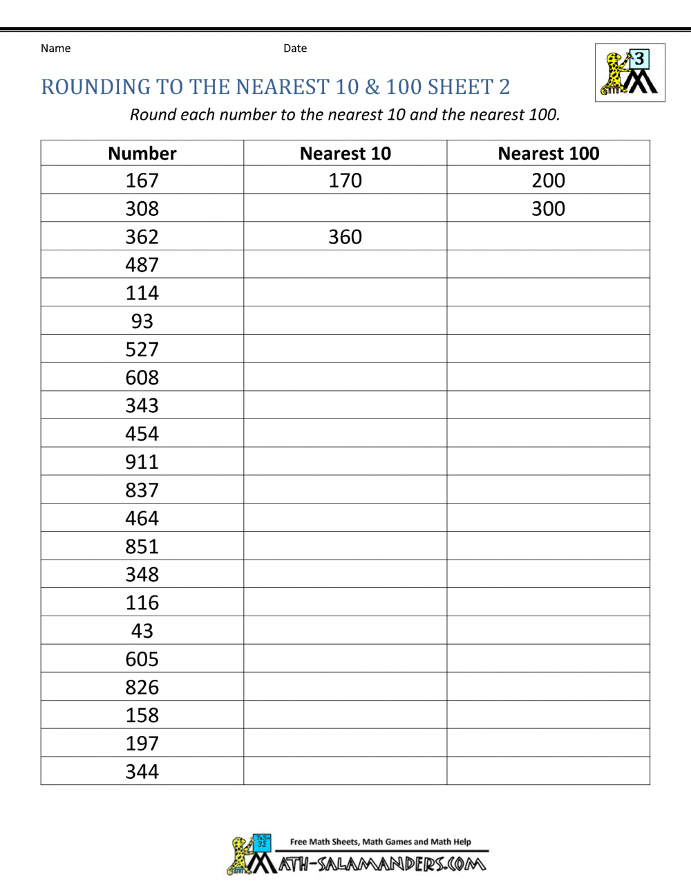 Rounding To The Nearest 100 Worksheets