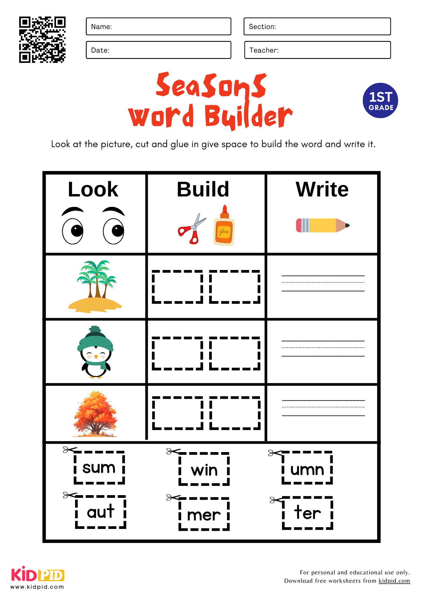 Seasons Word Builder Worksheet For Grade 1 Kidpid Seasons Word Builder Worksheet For Grade 1 Kidpid