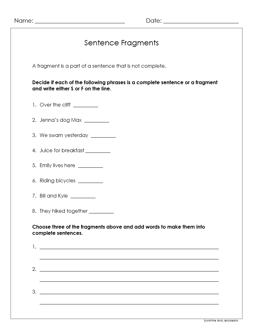 Sentence Fragments Run On Sentences 4 Worksheets Grades 3 4 CCSS Made By Teachers