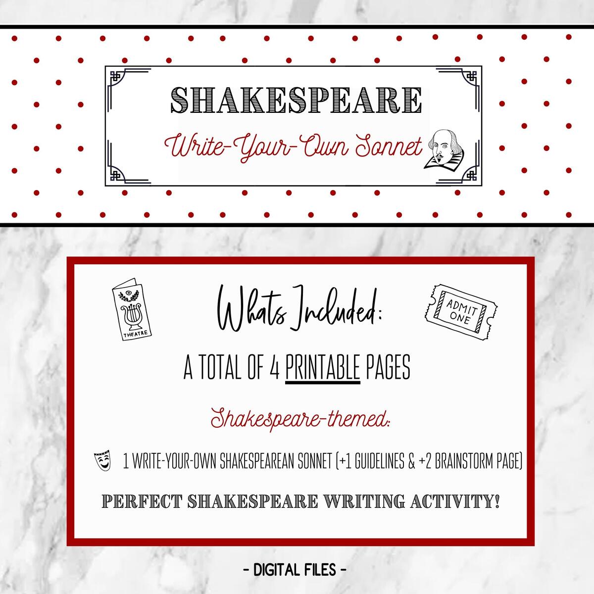 Shakespeare Sonnet Activity Write Your Own Sonnet Printable Etsy