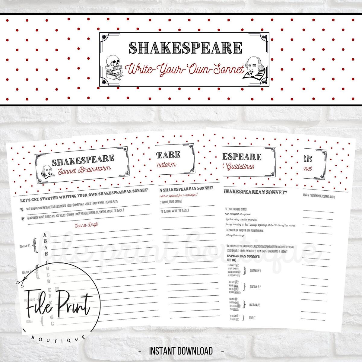 Shakespeare Sonnet Activity Write Your Own Sonnet Printable Etsy