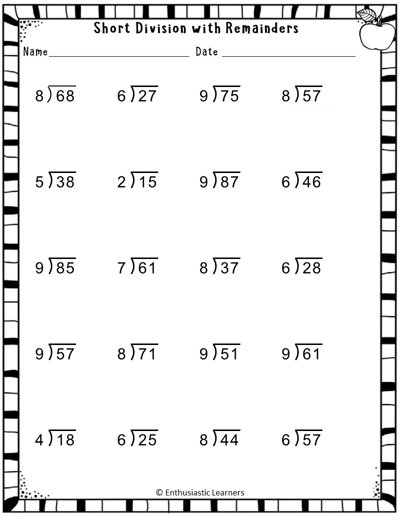 Short Division With Remainders Worksheets Math Problems Teaching Resources