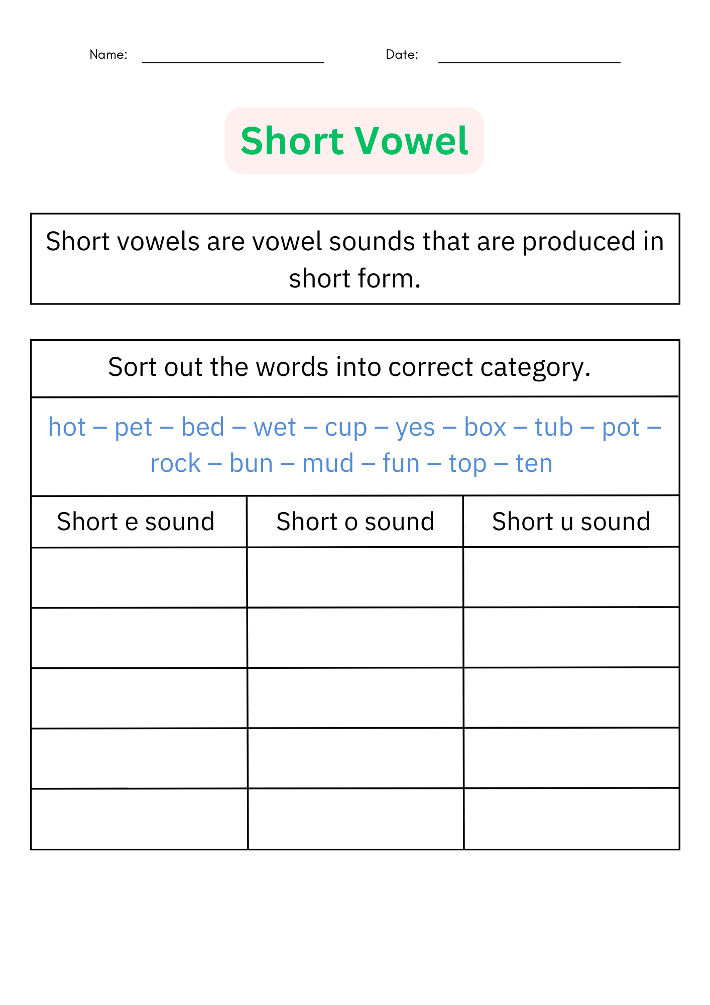 Short Vowel And Long Vowel Worksheets Vowel Sounds Activities For Grade 1 Made By Teachers Printable 1st Grade Long And Short Vowels Worksheets