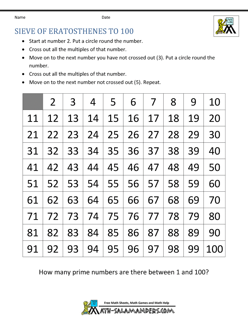 Sieve Of Eratosthenes Page