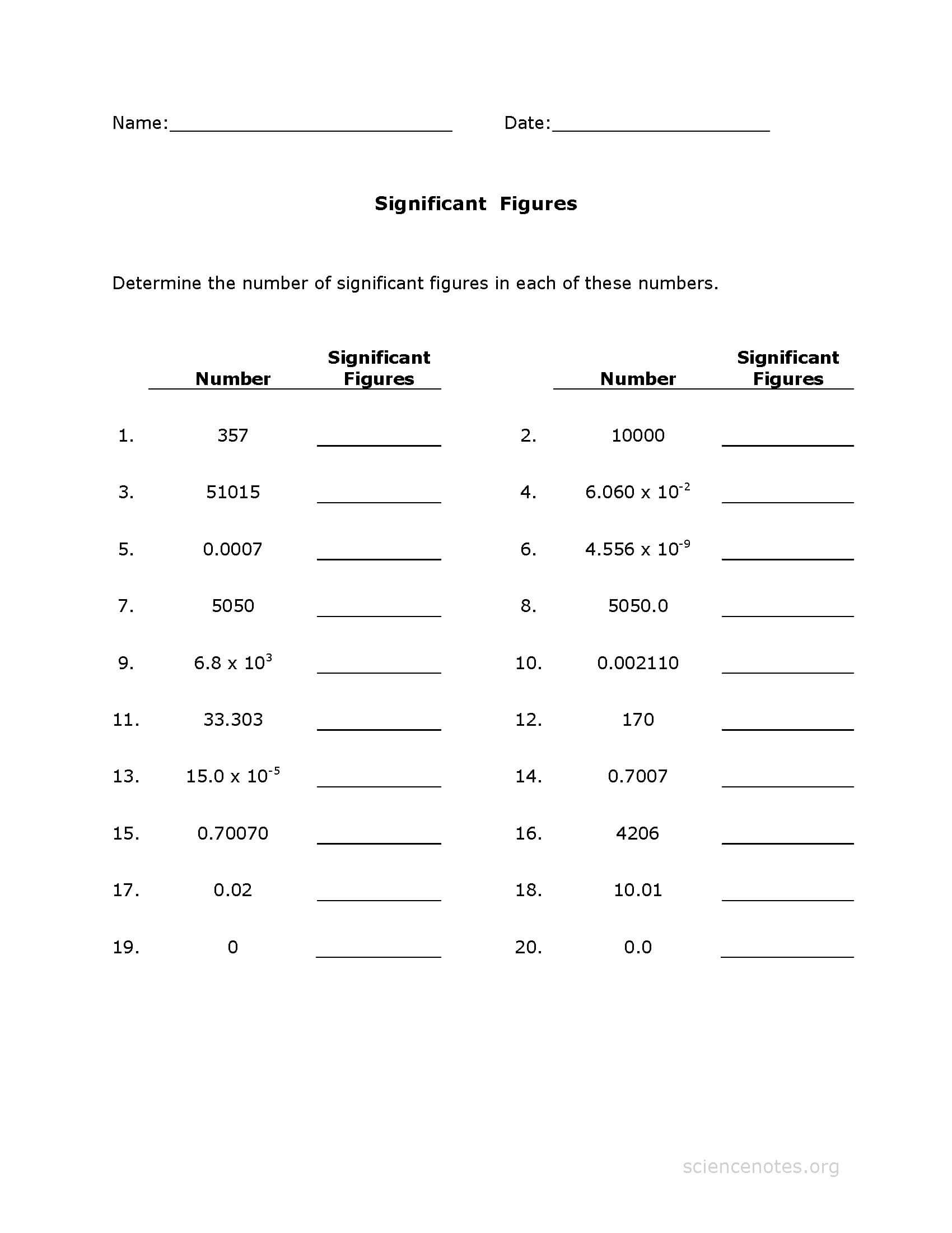 Significant Figures Worksheets Math Monks Worksheets Library
