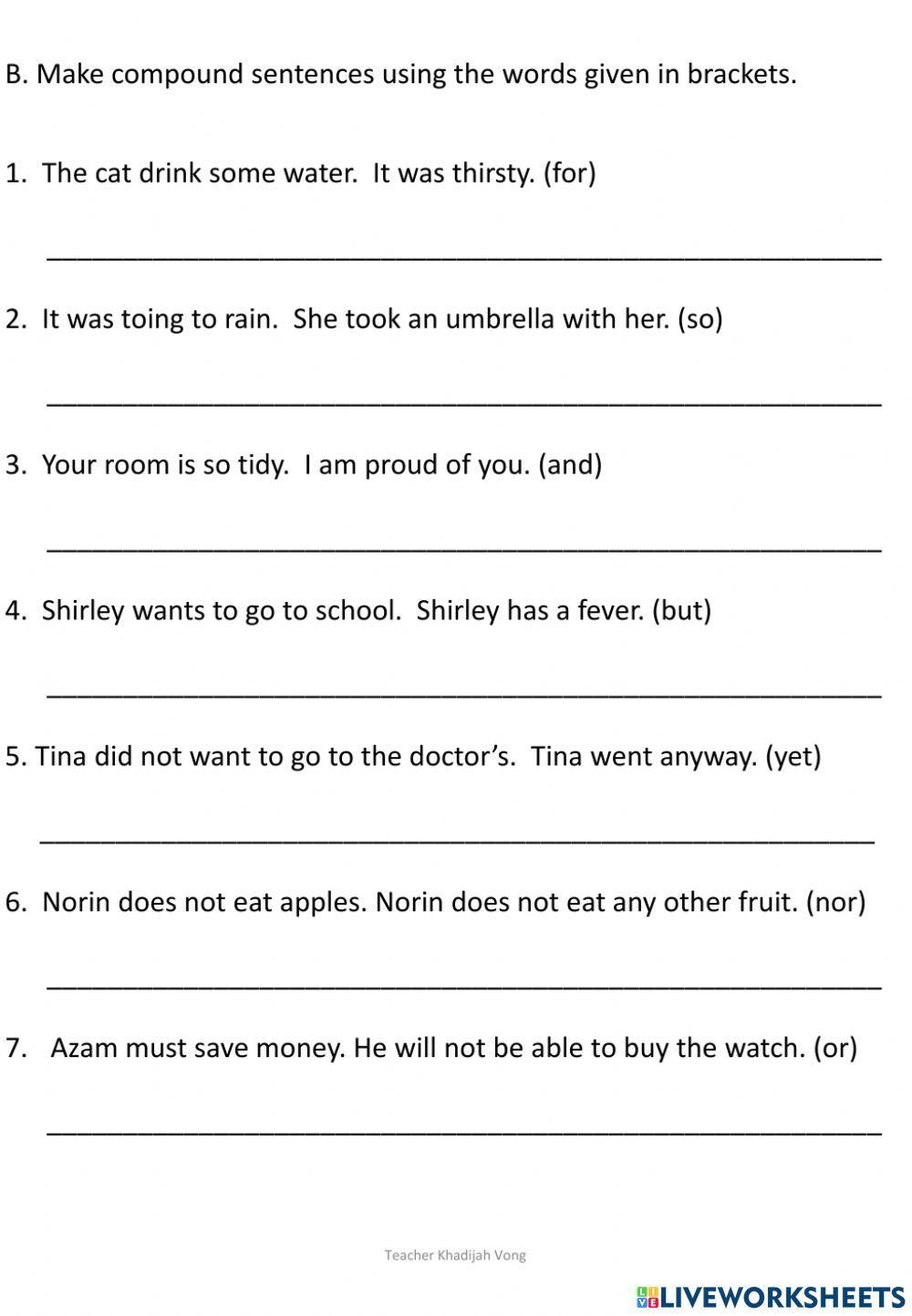 Simple And Compound Sentences Activity For YEAR 6 Worksheets Library