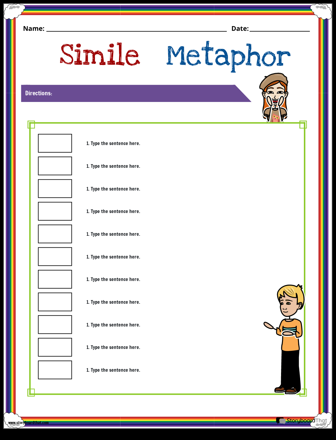 Simple Simile And Metaphor Worksheet Storyboard Simile And Metaphor Worksheets Create With Storyboard That