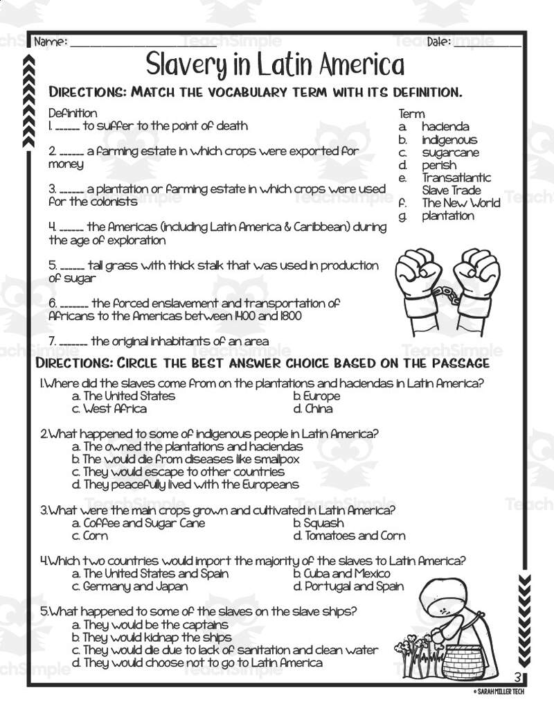 Slavery In Latin America Reading Packet By Teach Simple Worksheets Library