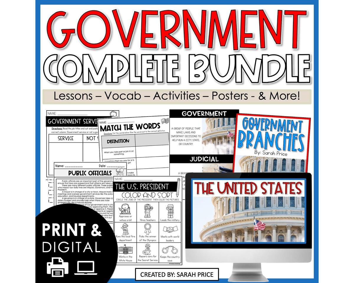Social Studies Worksheets Government Curriculum 3 Branches U S Presidents Services Print Digital Activities Etsy
